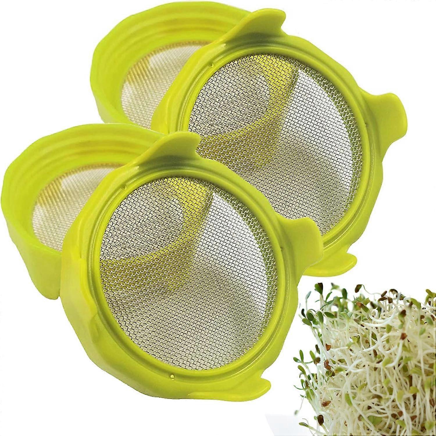 Sprouting Lids, Plastic Sprout Lid with Stainless Steel Screen for Wide Mouth Mason Jars, Germination Kit Sprouter Sprout Maker with Stand Water Tray 