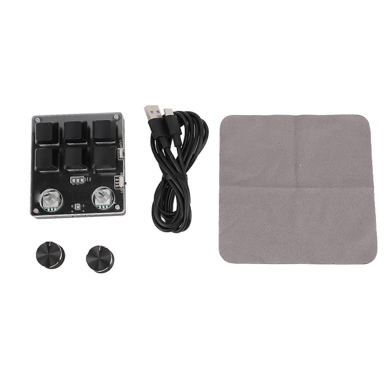 USB Mini 6 Key Keypad with 2 Knobs Red Switch Programmable Macro One-Handed Keypad for Gaming Office