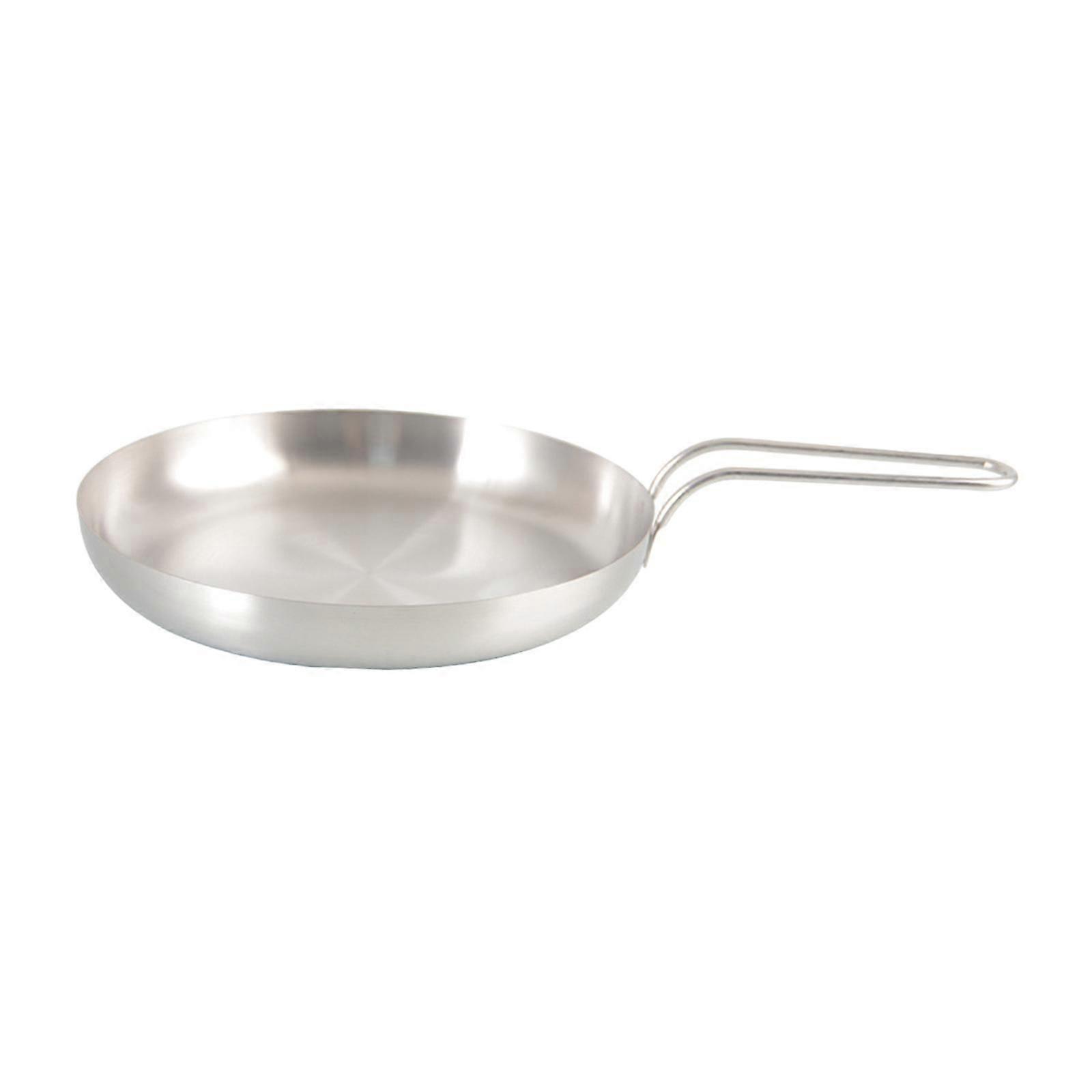 Nonstick Frying Pan Round Fry Pan Flat Bottom Barbecue Tableware Grill Plate S with Argent Handle