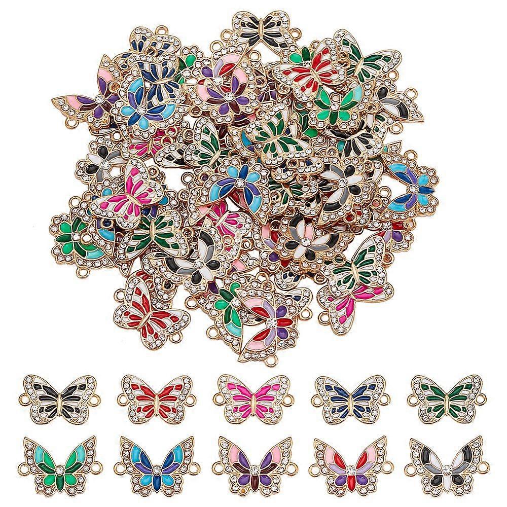 1Box 60Pcs 10 Styles Alloy Enamel Connector Charms Butterfly Links with Crystal Rhinestone Light Gold Cadmium Free & Nickel Free & Lead Free Mixed Col
