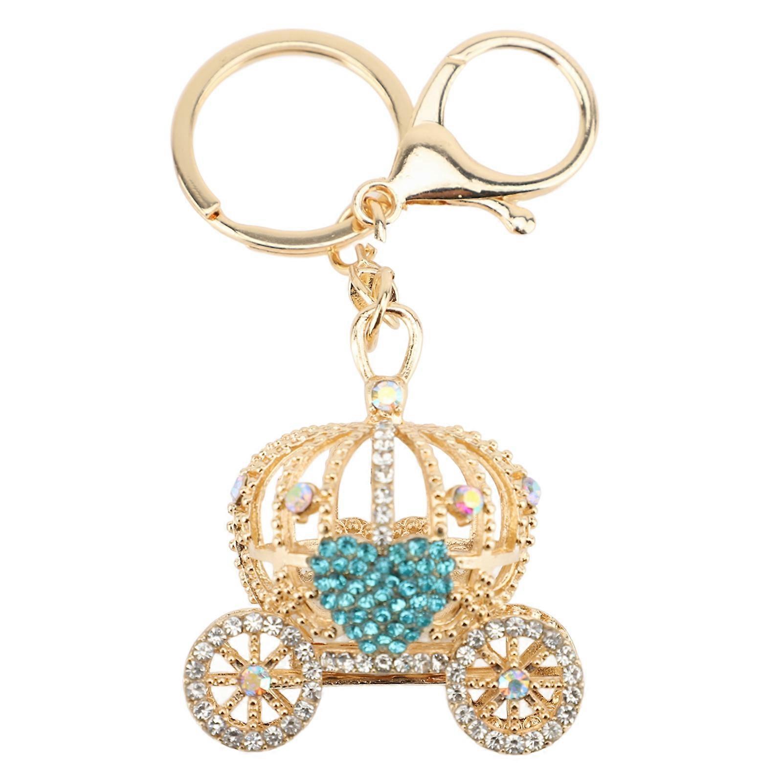 Pumpkin Carriage Keychain, Heart Decor, Sparkly Rhinestone, Pumpkin Carriage Princess Keychain, Blue
