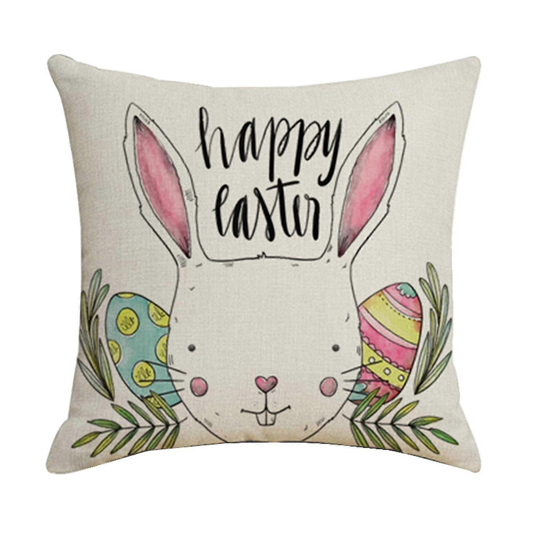 Decor Pillowcase Happy Easter Bunny Sofa Home Eggs Easter Linen