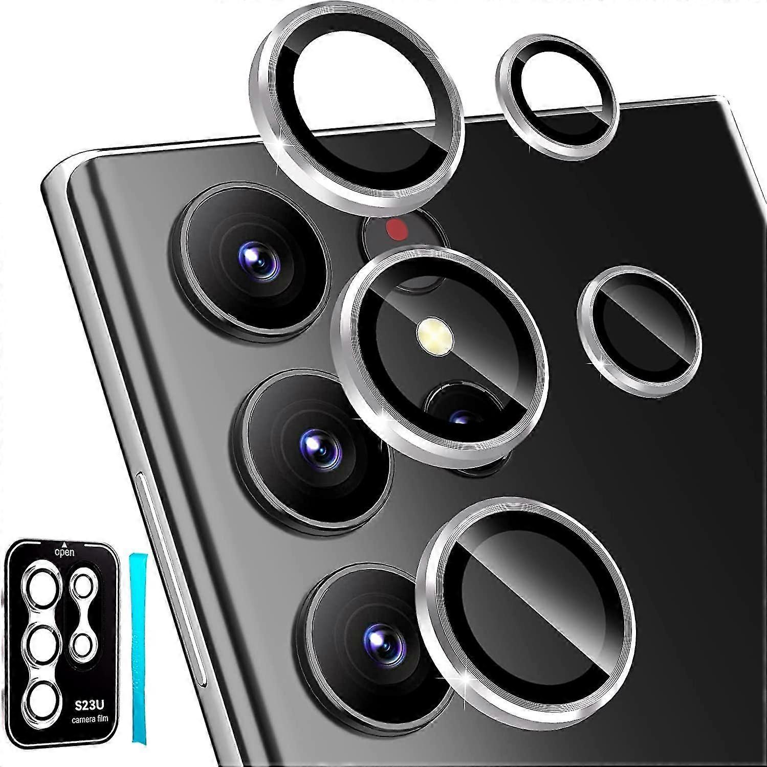 サムスンギャラクシーS23ウルトラカメラレンズプロテクター、傷防止、アルミニウム合金強化ガラス、[3 + 2] HDバックスクリーンカメラ保護フィルムリングコーブ用