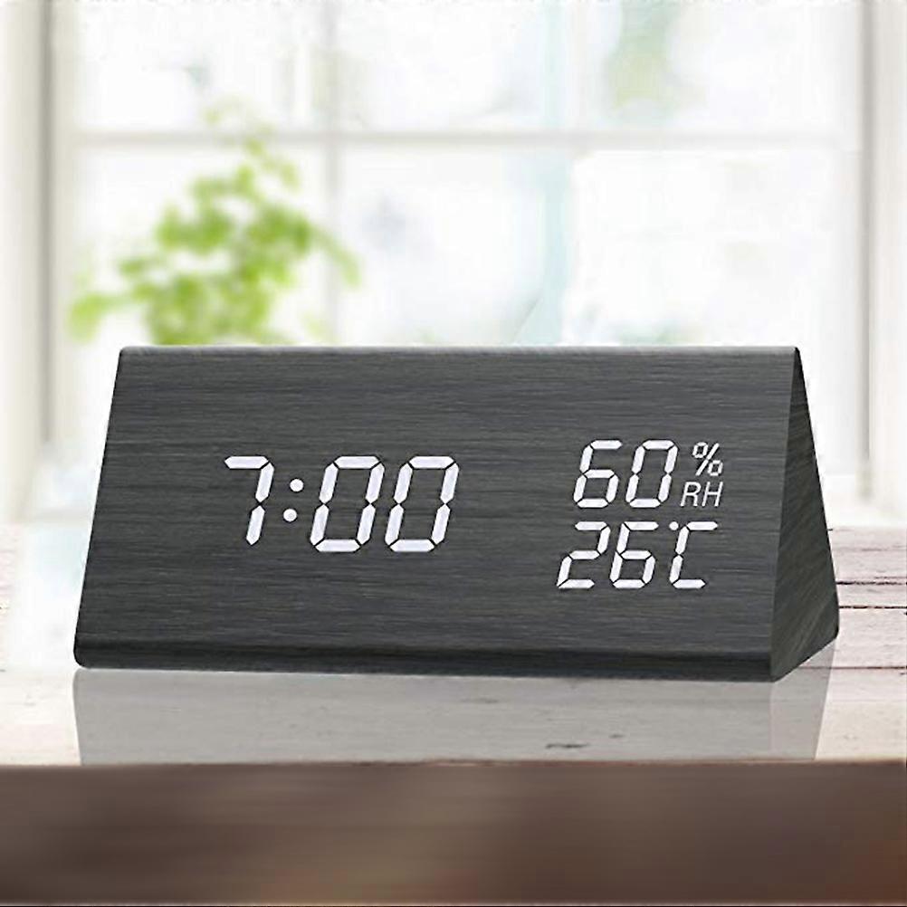 Wooden Digital Clock 150x70x80mm LED Display Temp Humidity