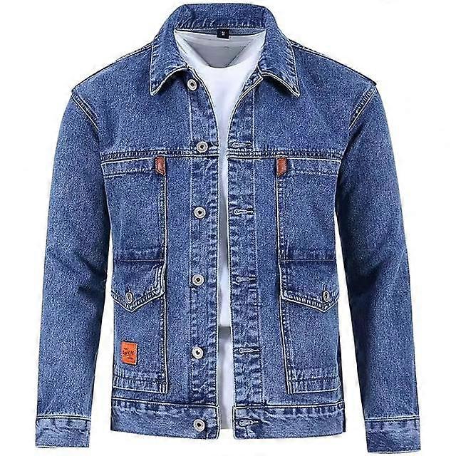 Chic Men Coat Single-breasted Warm Turn-down Collar Plus Size Mid Length Men Denim Coat
