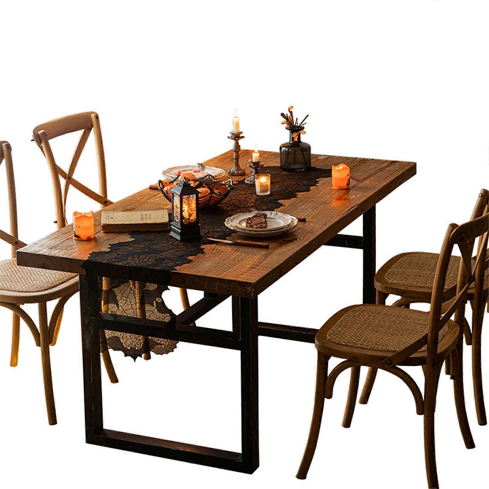 Halloween Spiders Webs Bat Table Runner Party Decoration, Polyester Fabric Tablecloth Easy To Cleans Black
