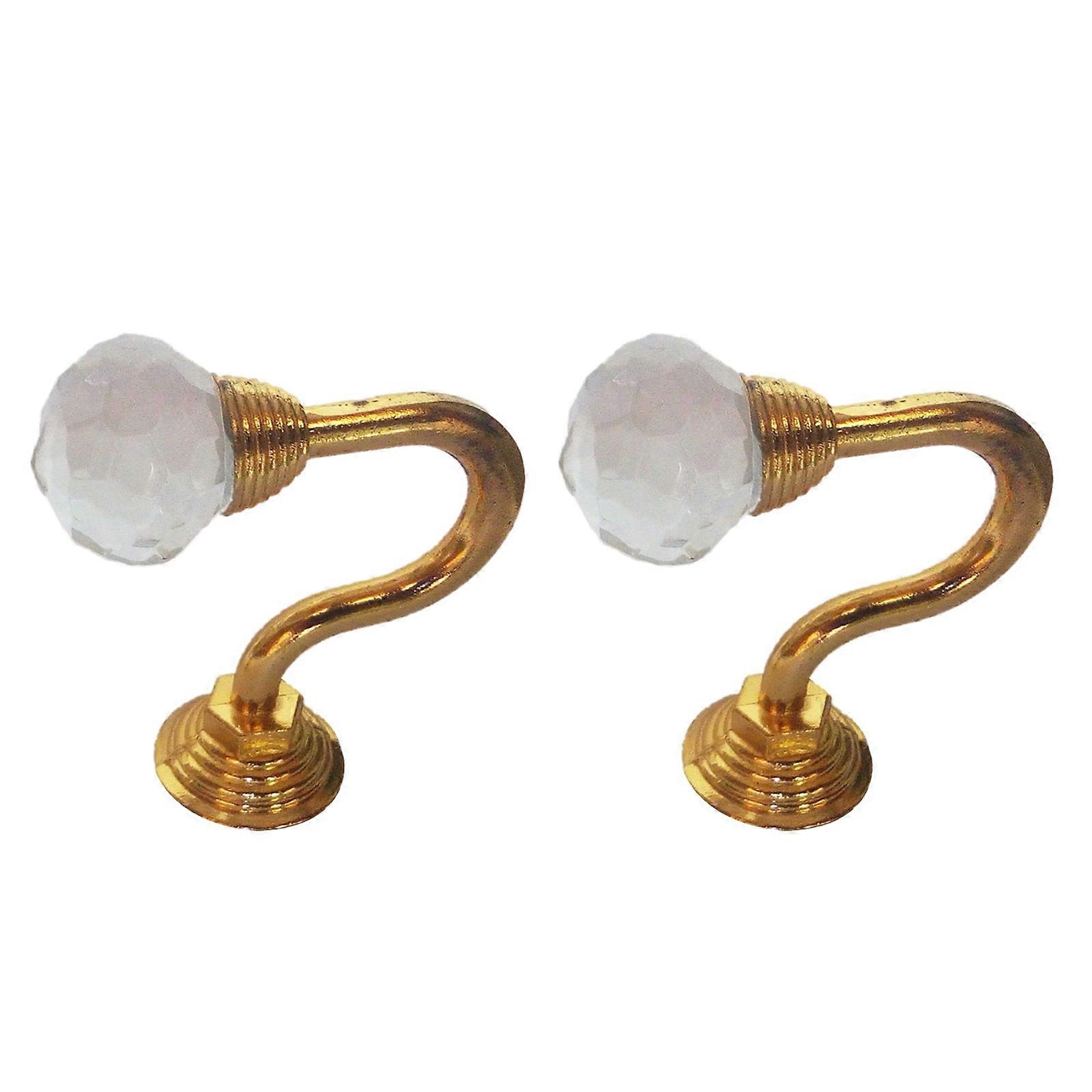 2 Pcs Crystal Curtain Tie Backs Hooks Wall Mounted Curtain Holdbacks Tassel Curtain Hook Holder U-shaped Coat Hanger  Gold