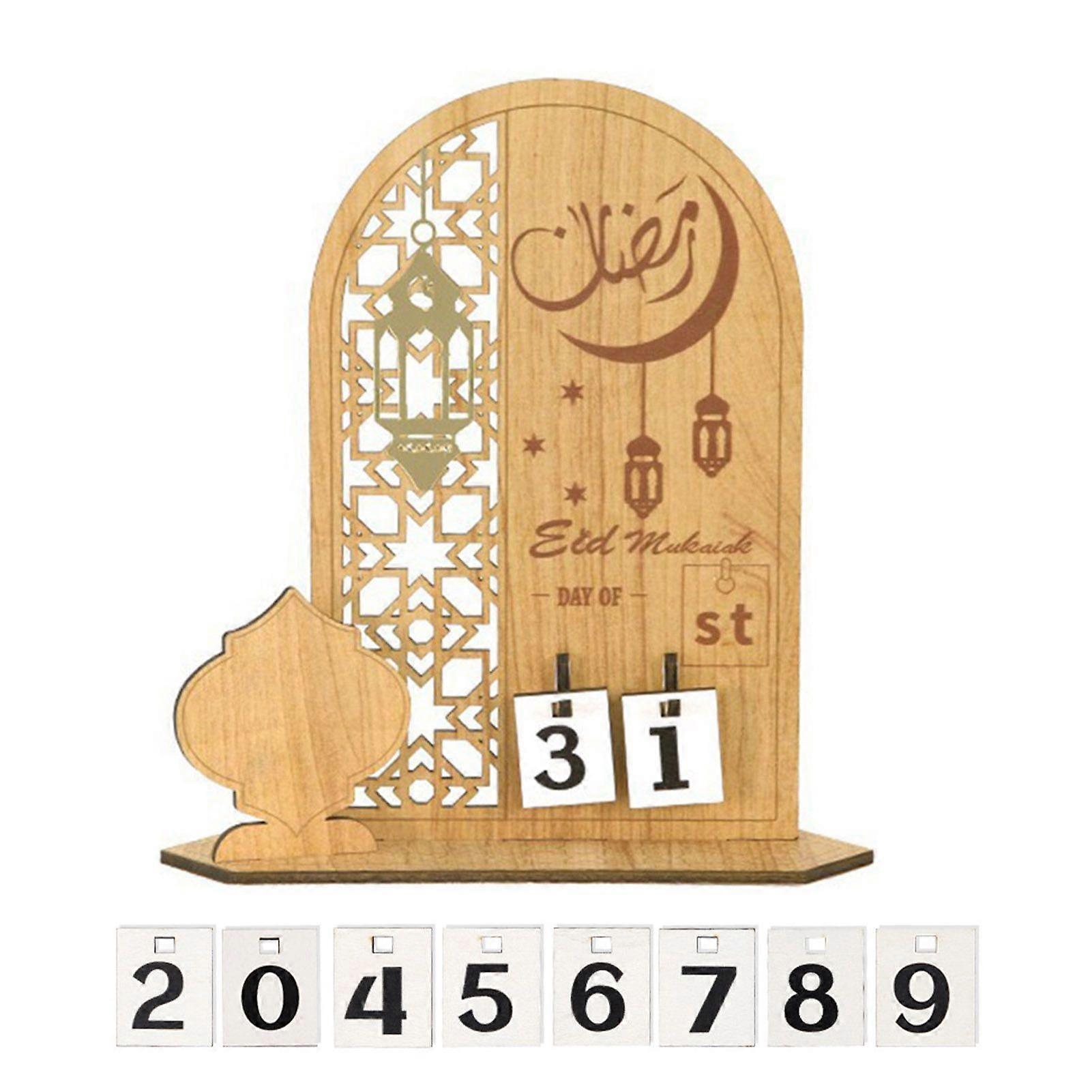 Qinghai 2025 Ramadan Advent Calendar Wooden Eid Mubarak Countdown Calendar Ramadan Table Decoration for Home Decor