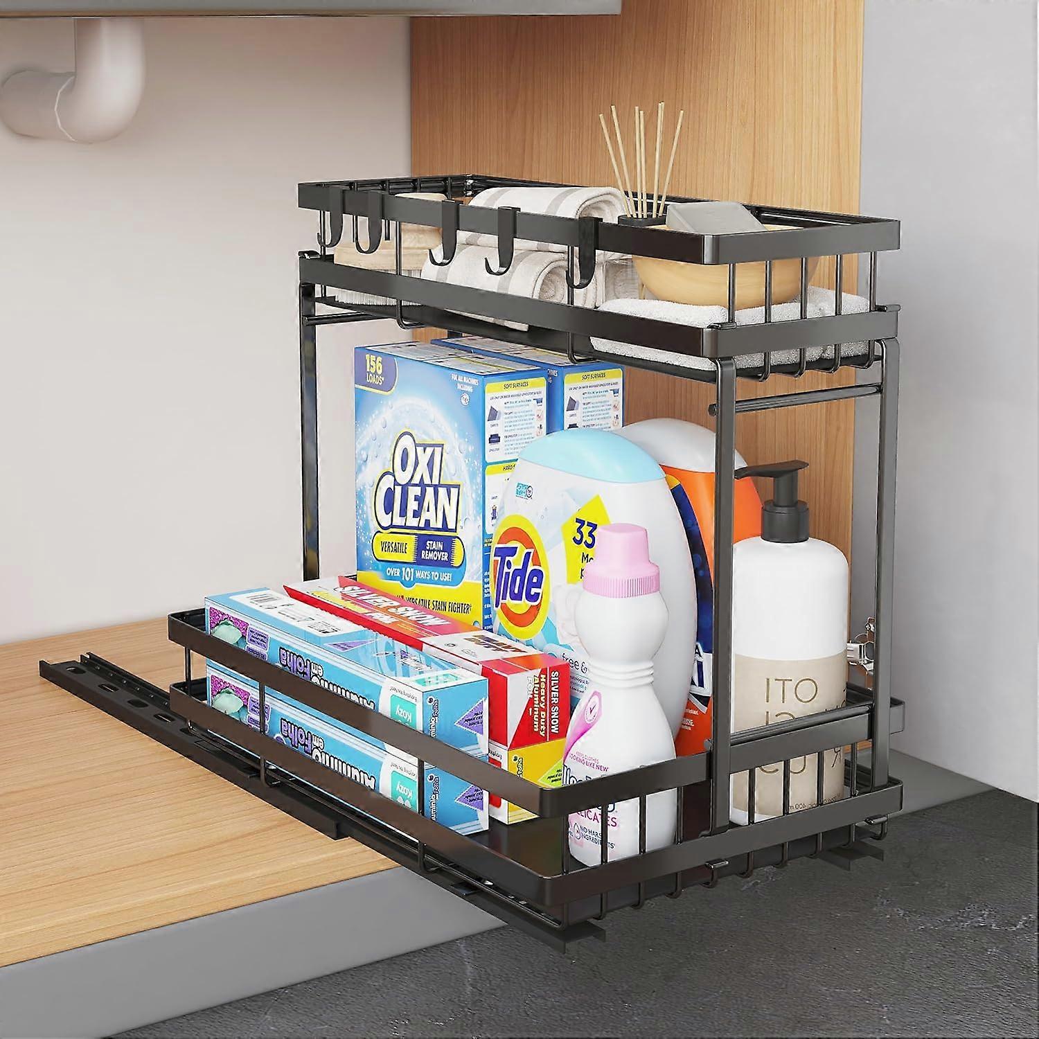 Under Sink Storage, Lumten Sliding Under Sink, Sliding Spice Rack Organizer for Cabinet - Lumten Black