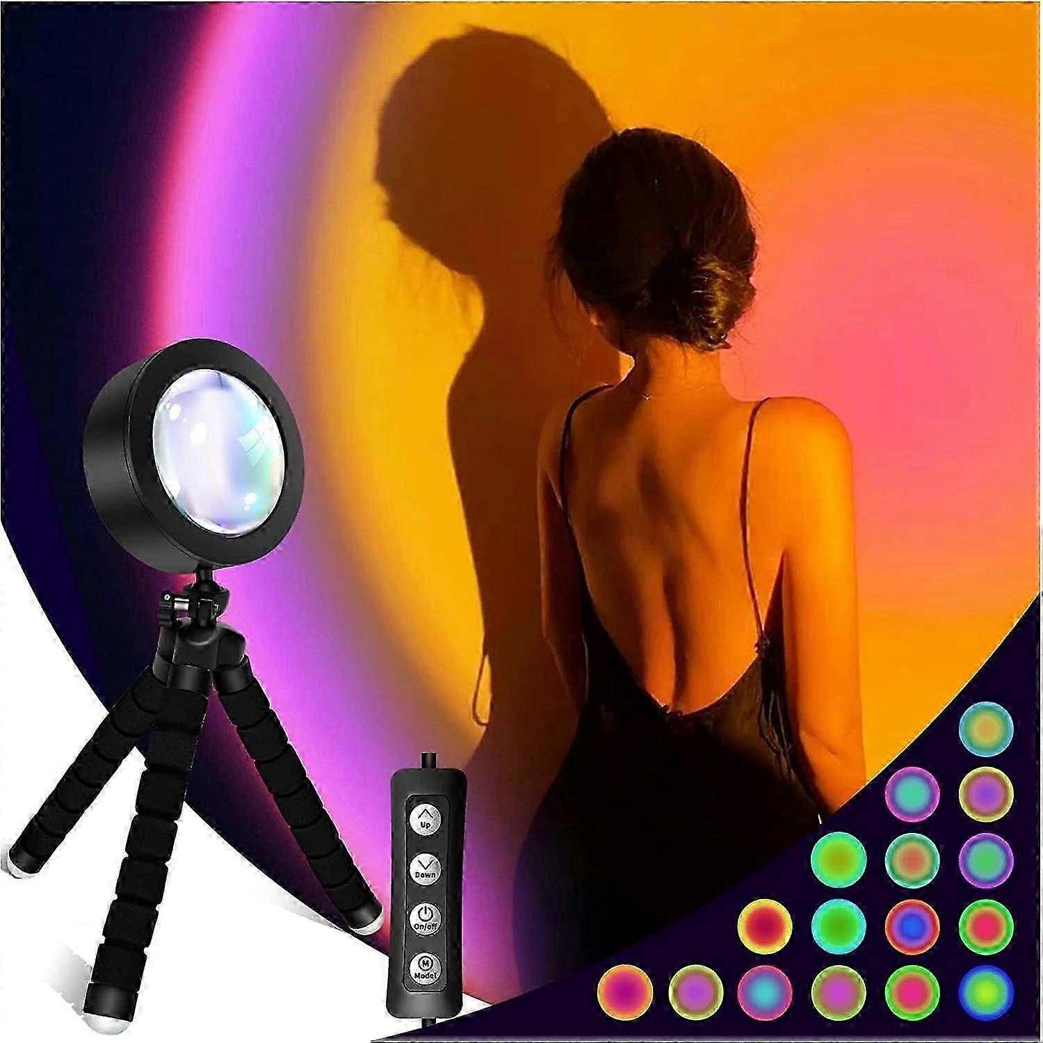 Sunset Lamp Projector, Multiple Colors USB Sunrise Light,16 Colors 4 Modes Adjustable RGB Sunset Light for Bedroom Decor Party Atmosphere Photography 