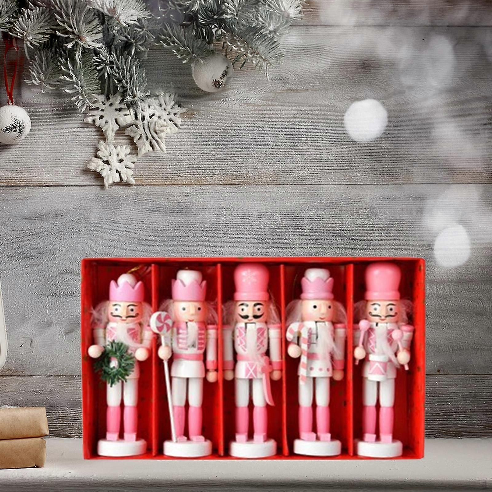 5Pcs Wooden Nutcracker Figures Christmas Hanging Decorations Ornament for Xmas