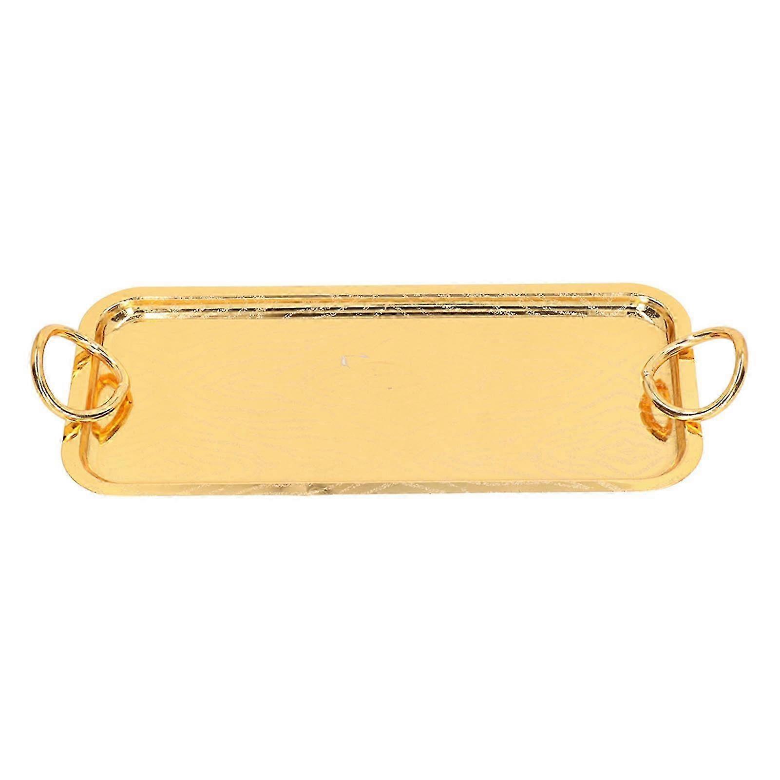 Rectangular Tea Cup Tray Gold Fruit Food Storage Tray with Circle Handle for Wedding Party