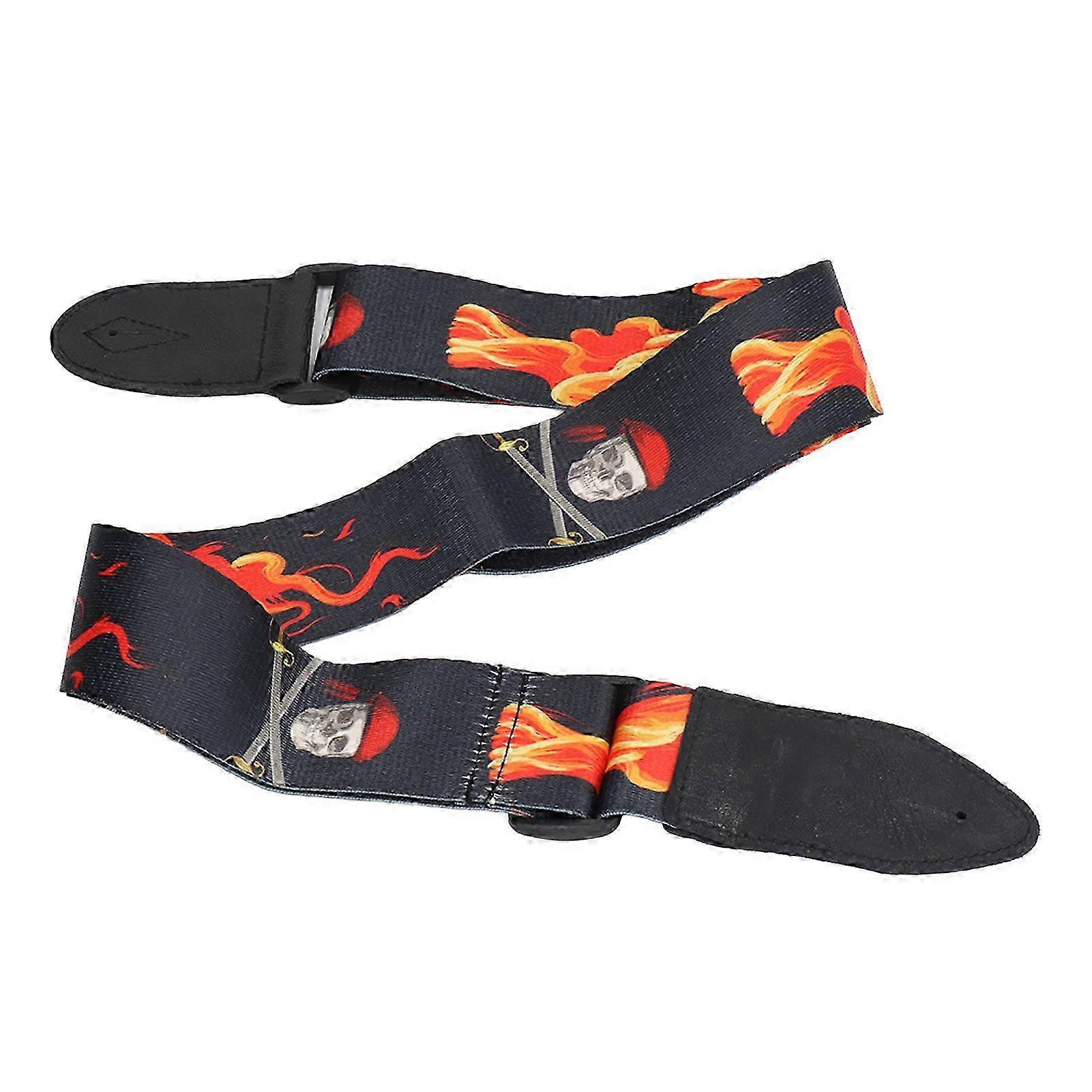 Guitar Shouder Strap Flame Pattern Fashionable Breathable Stable Bass Strap Replacement