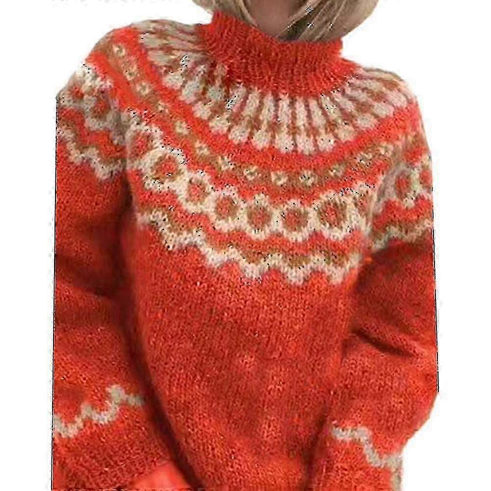 Frauen Strick Nordic Pullover Rollkragenpullover Pullover Winter Tops - Jv