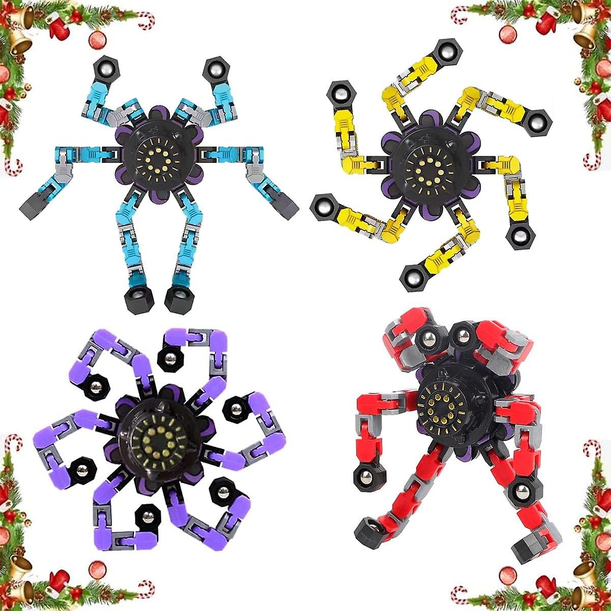 Finger Hand Spinning Top Focus Toy with Transformable Chain Mechanical Spiral Twister (4 Pack)