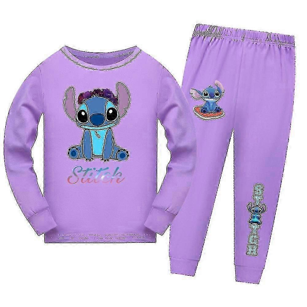 7-14 Years Lilo Stitch Kids Pajamas Set Long Sleeve T-shirt Pants Outfit Loungewear Nightwear Gifts Z