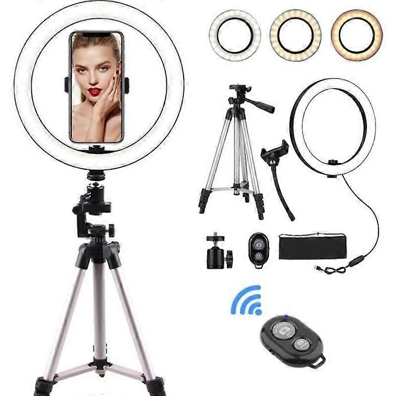 10 Inch LED Ring Light with Tripod Stand and Adjustable Cell Phone Holder with 3 Lighting Modes for Live Stream