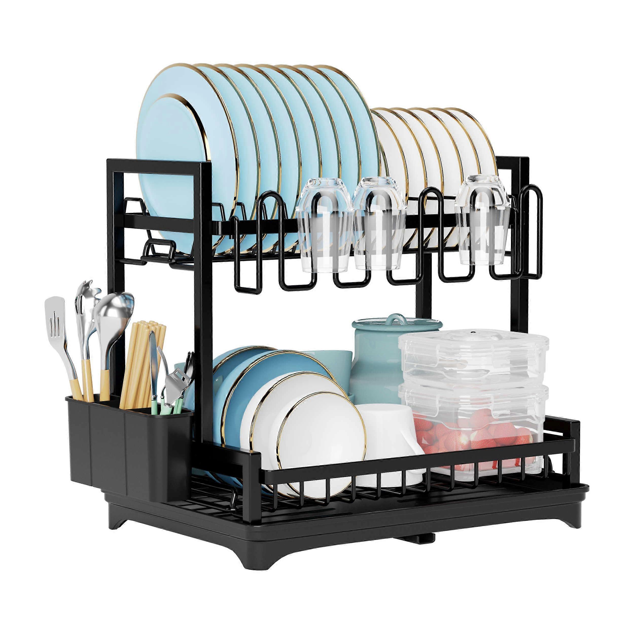Large Double Layer Multifunctional Dish Drying Rack for Kitchen Home Use