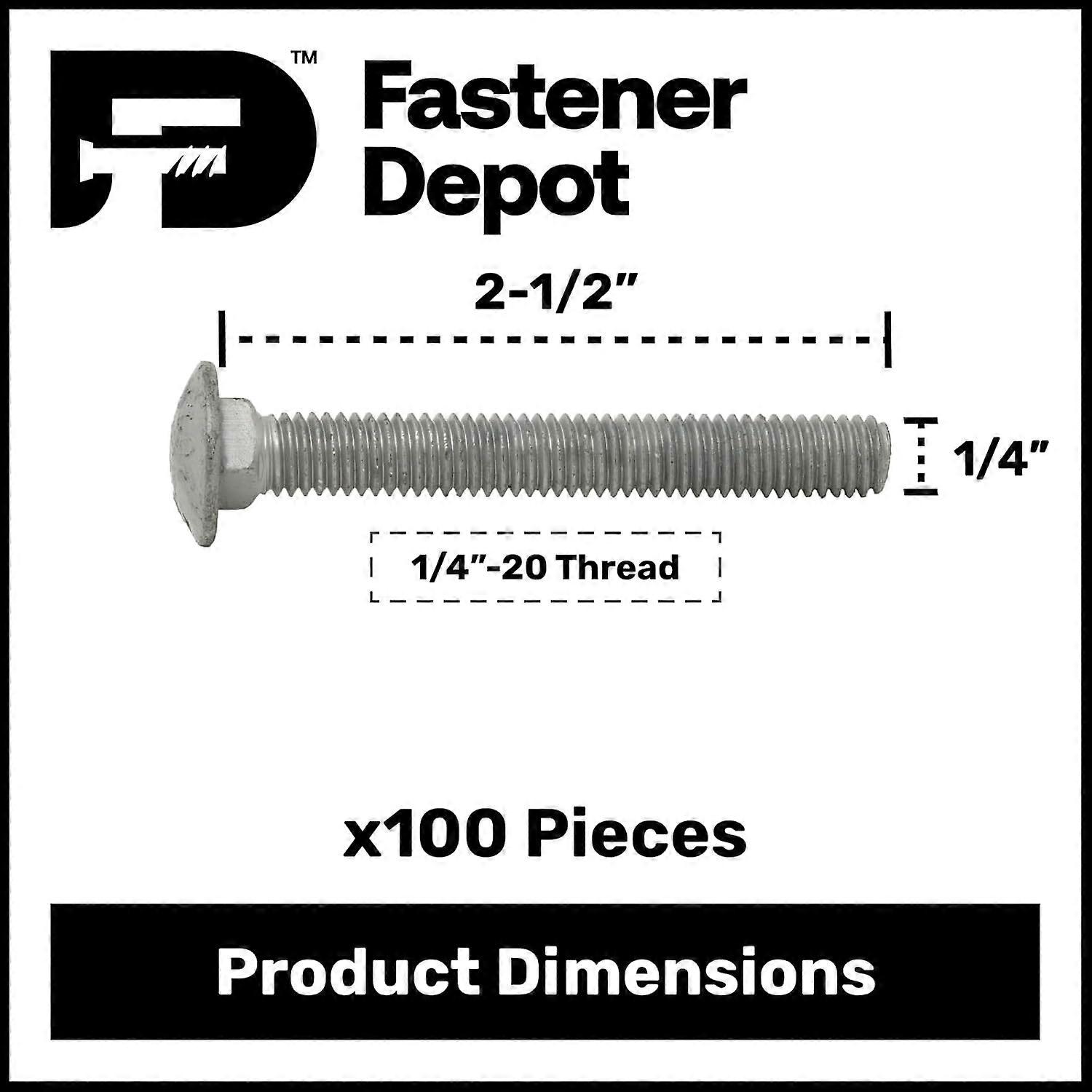 Carriage Bolts, Hot Dipped Galvanized, Grade A307, 1/4-20 x