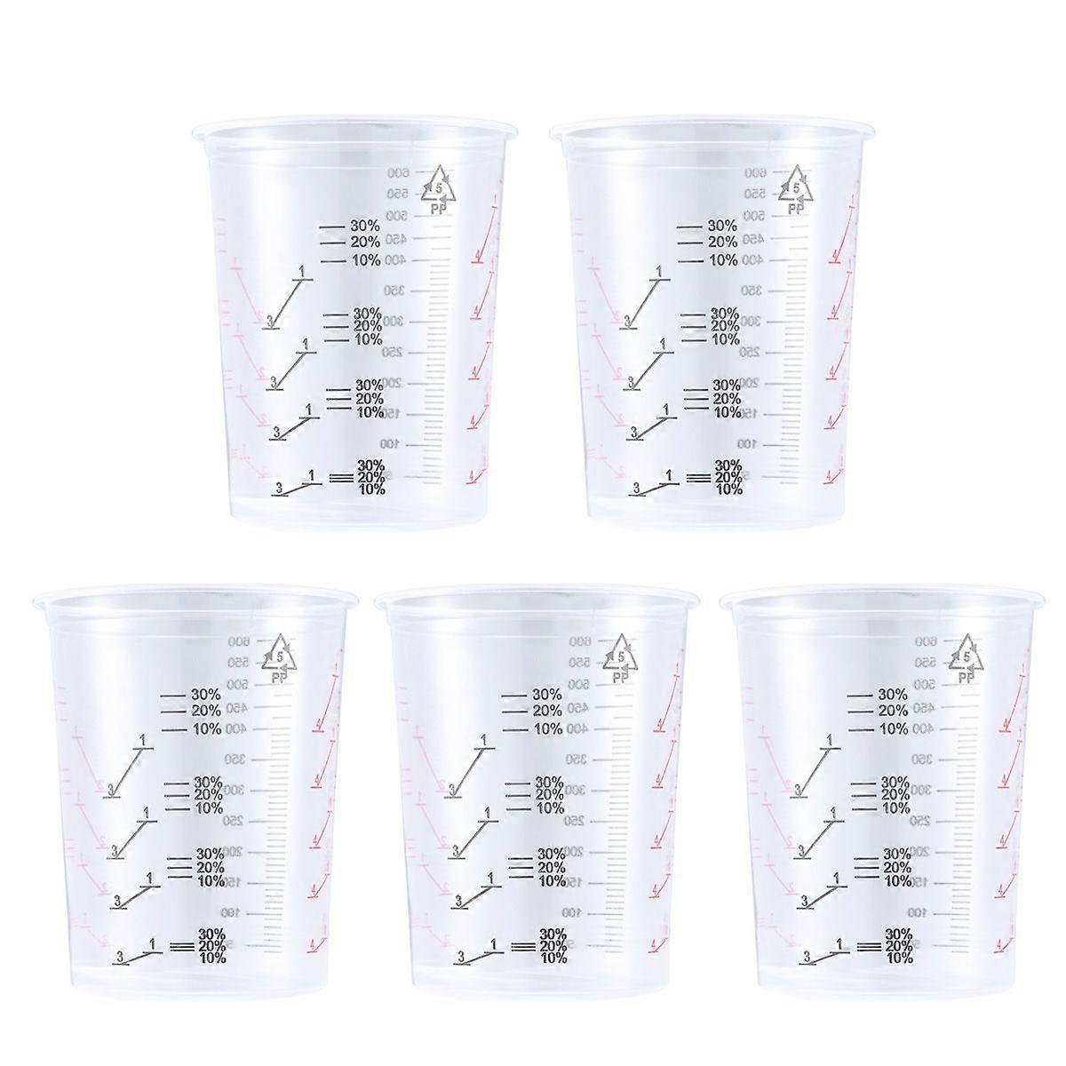 5PCS 600ML Transparent Plastic Paint Cup Disposable Measuring Cup With Printed Scale Plastic Cup