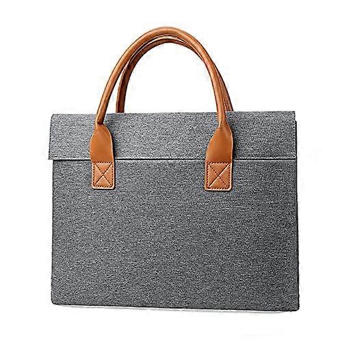 Professional Laptop Briefcase, Gray Canvas with Brown Leather Handle, Business Document Bag