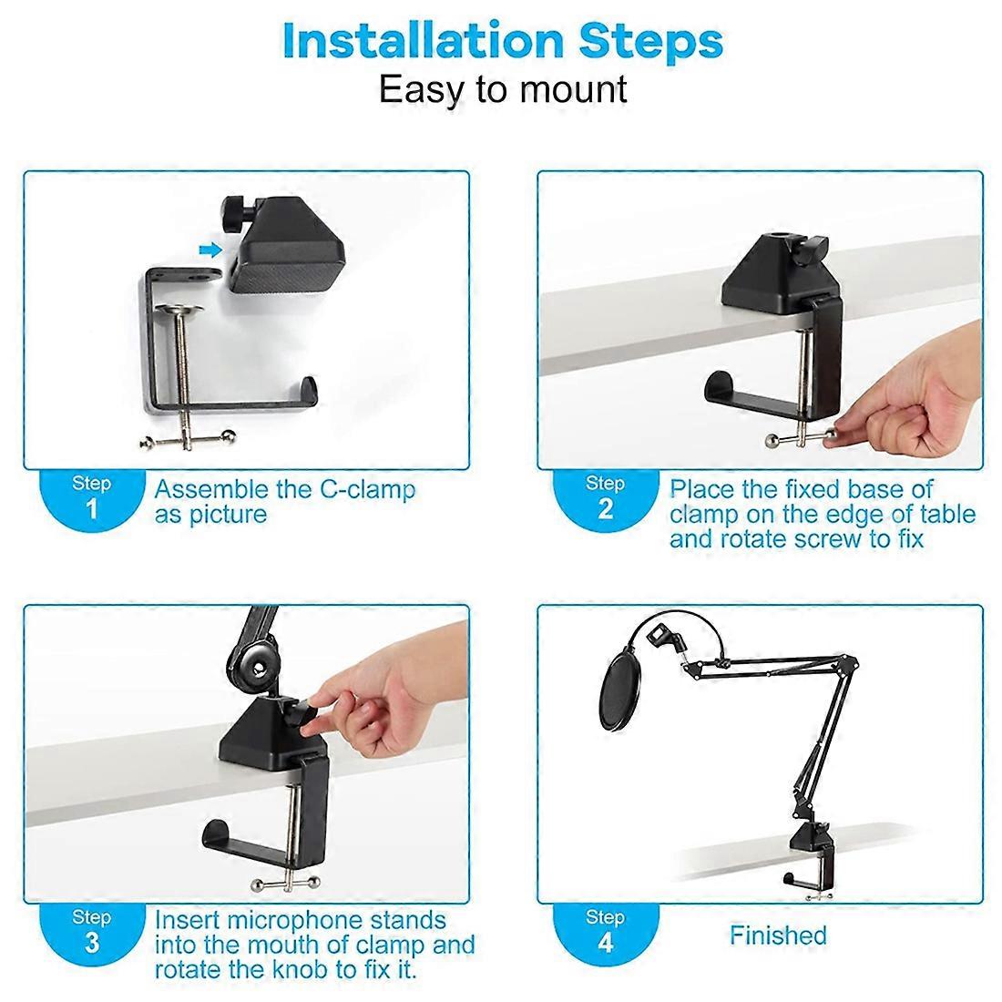 Table Mount Clamp, with Headset Hook for Microphone Suspension Boom