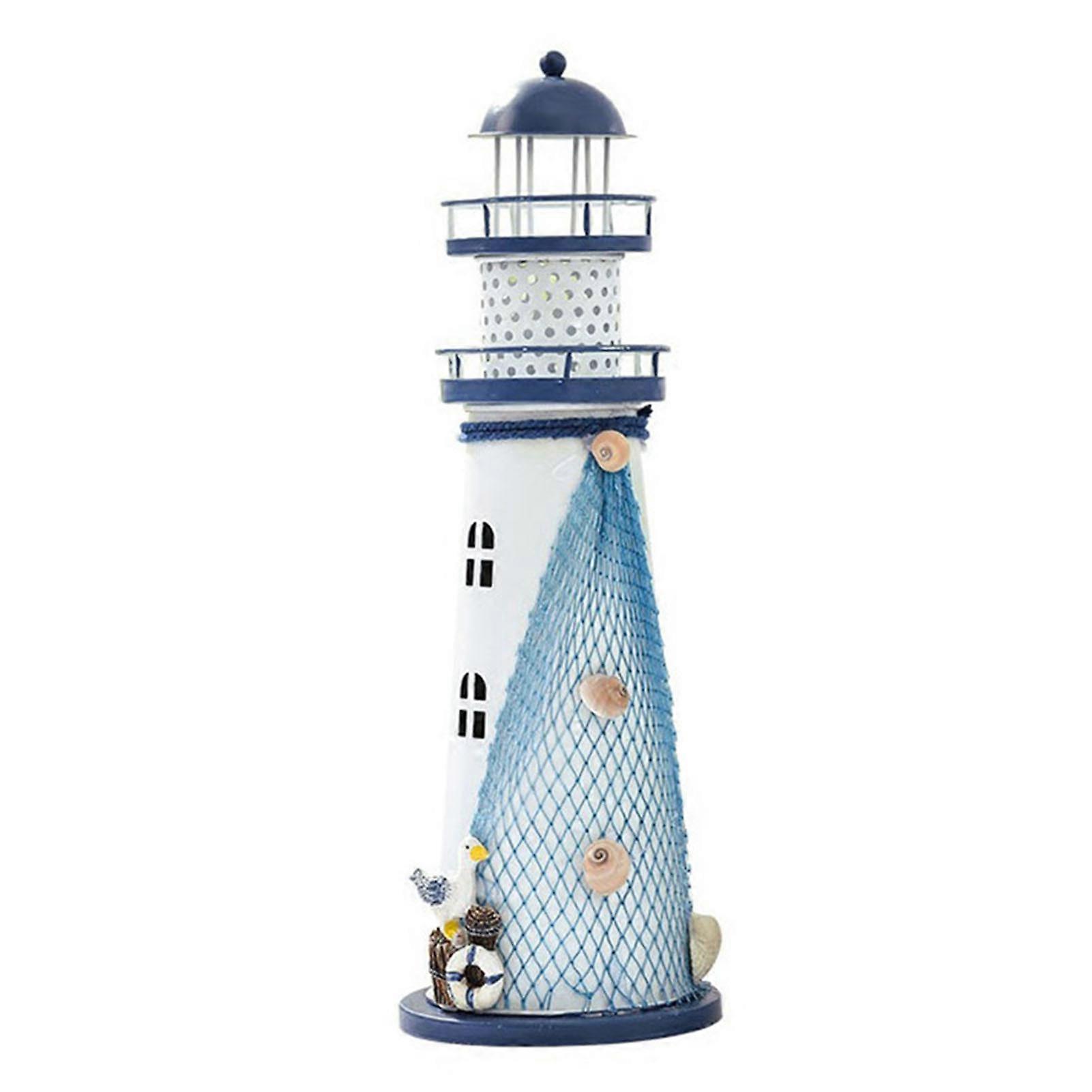 Mediterranean Style Iron Lighthouse Figurine Nostalgic Ocean Anchor Ornaments for Home