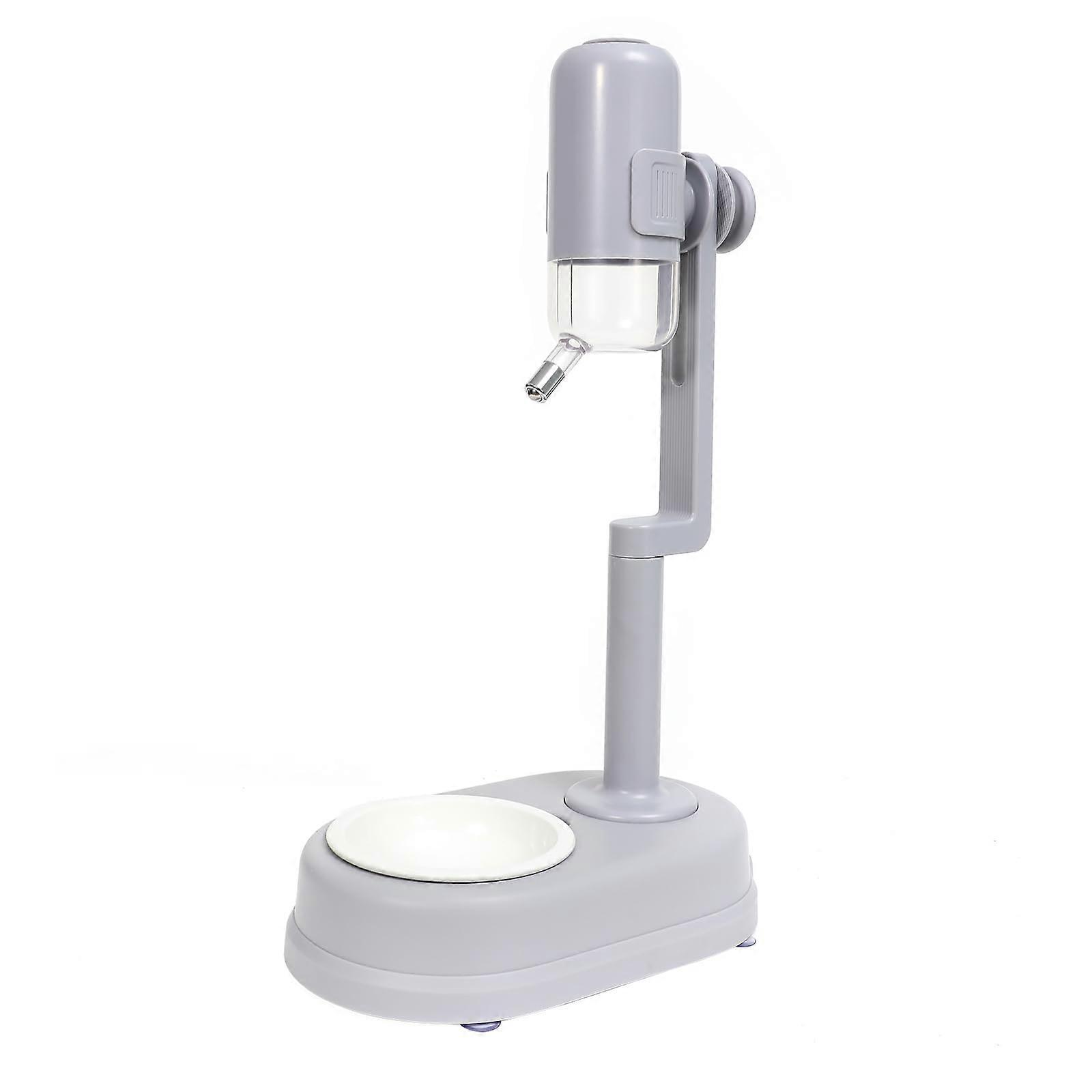 Pet Standing Water Dispenser Cat Dog Standing Ceramic Bowl Automatically Feeding Water Height Adjustable Detachable Pole (Grey, Large)
