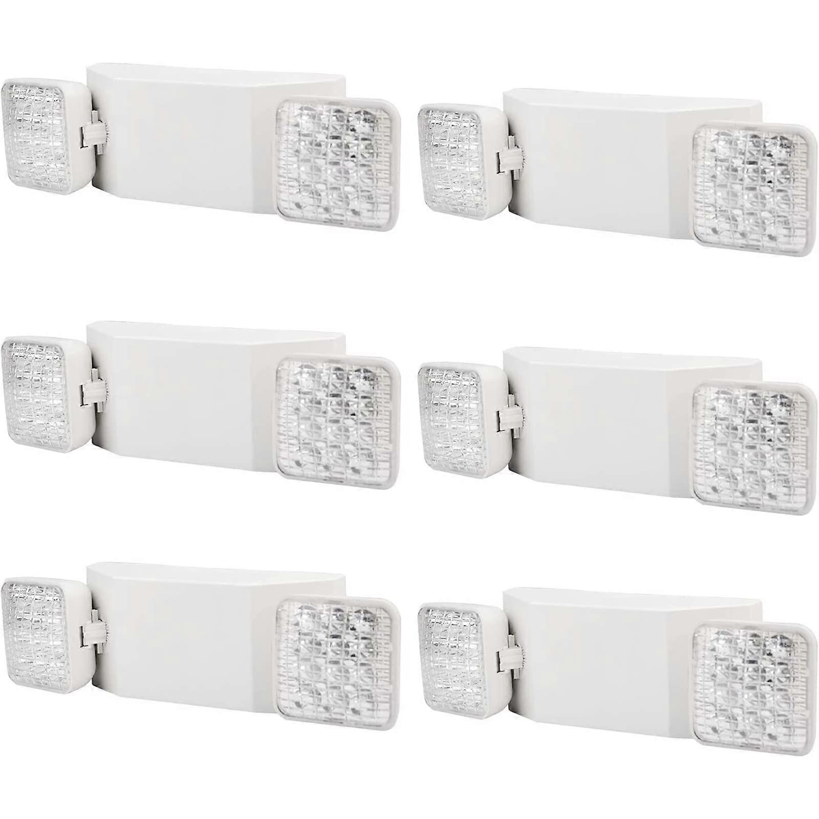 Commercial Emergency Light, UL Certified, White Emergency Light Fixture with 2 LED Square Heads Adjustable & Backup Batteries Exit Lighting (6 Pack)