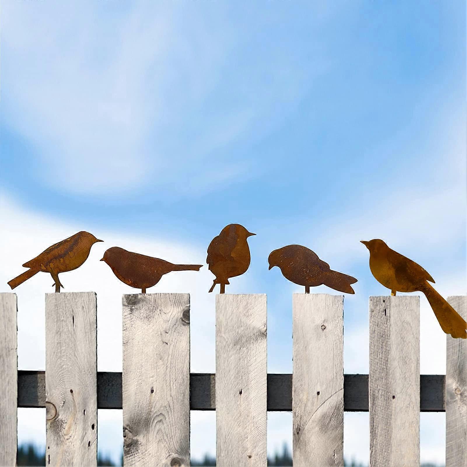 Metal Bird Silhouette Statues - 5PCS Rusty Patina Garden Ornaments, Lifelike Metal Bird Decorations for Outdoor Spaces