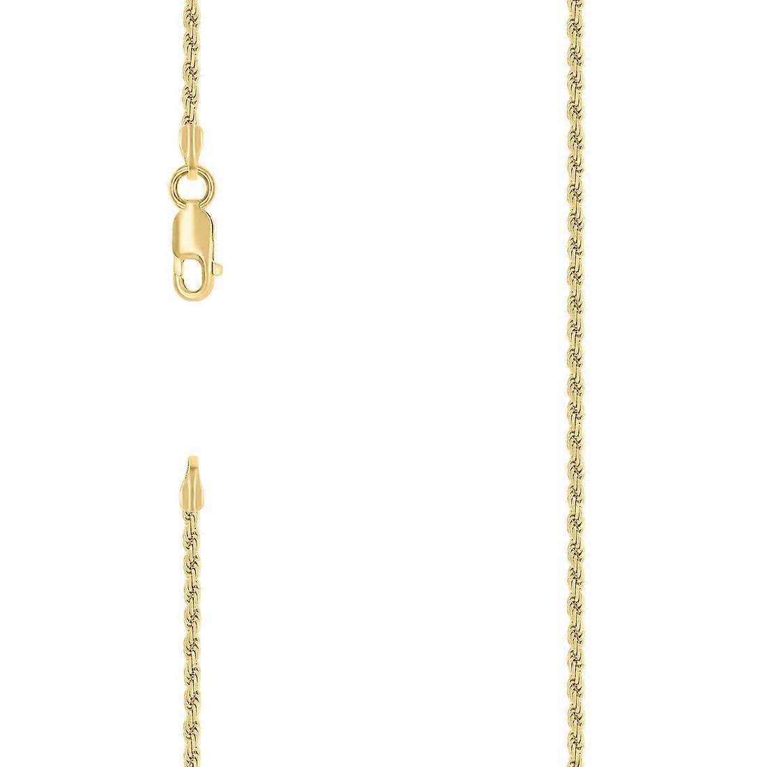 925スターリングシルバーソリッドロープチェーンイエロー1.5mmブレスレットリンク-女性と男性用ブレスレット - 長さ:7〜9