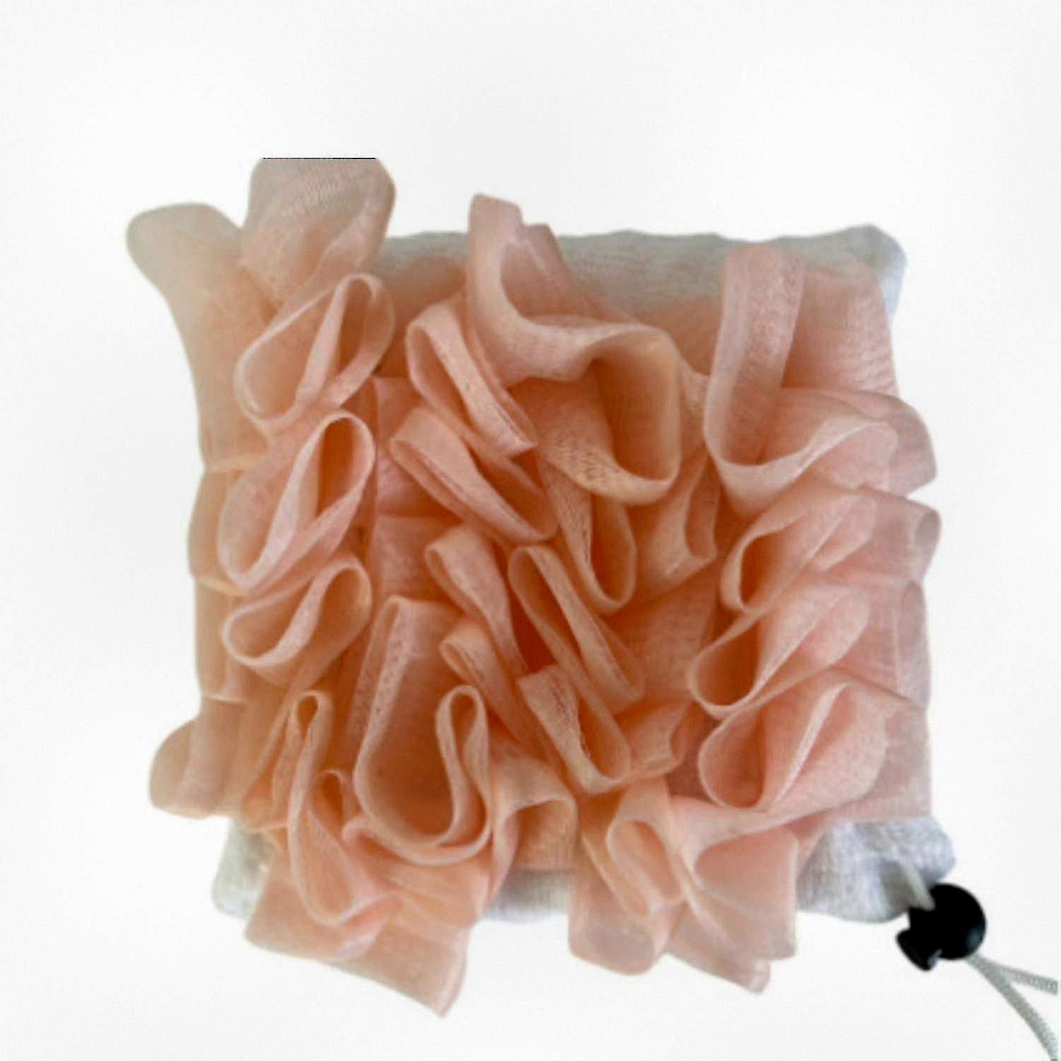 2-in-1 Bath Soap Sponge and Exfoliating Loofah Pouf for Shower, Drawstring Wrapped Soap Shower Ball Suitable for Various Brands