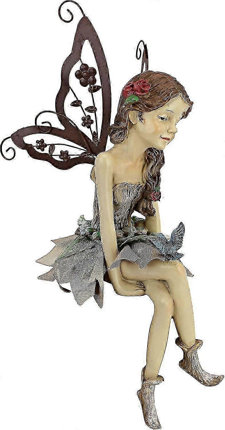Fannie The Garden Fairy Seated Statue, Polyresin, Full Color Palette