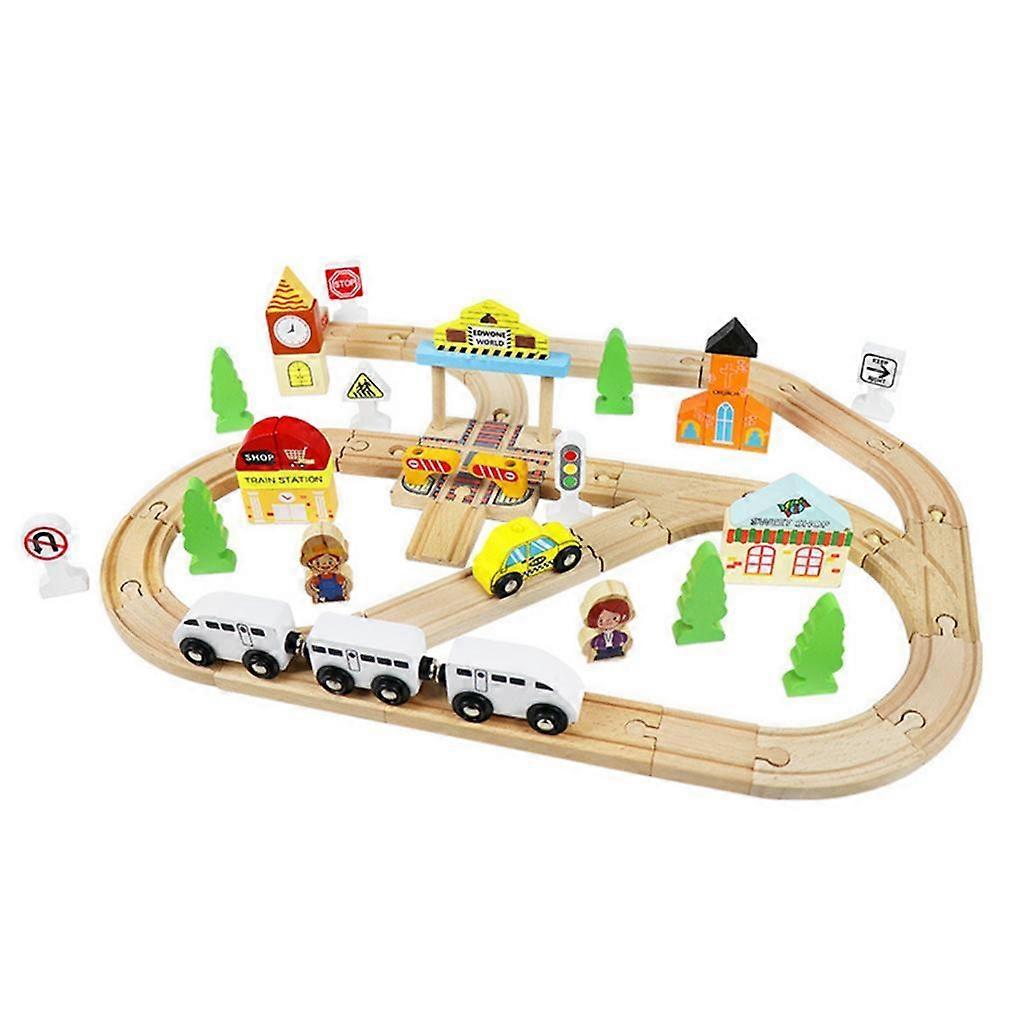 Train Railway Set Toy Traffic Signs Tree Wood Construction Toy for Preschool