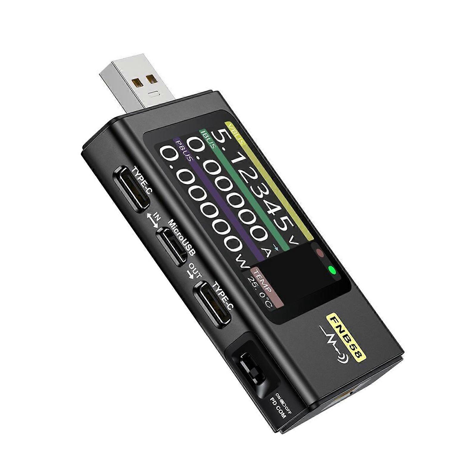 FNB58 USB Voltmetre Tip C İşlevli Hızlı Şarj Test Cihazı Gerilim ve Akım PD Tetiklenen Algılamayı Ölçün