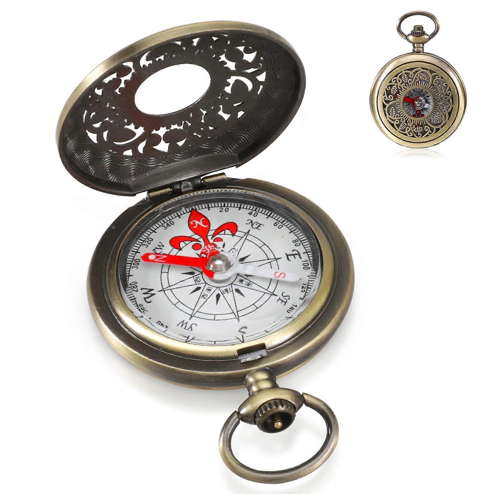 Compass Hiking Compass Retro Hollow Pattern with Luminous Light Brass