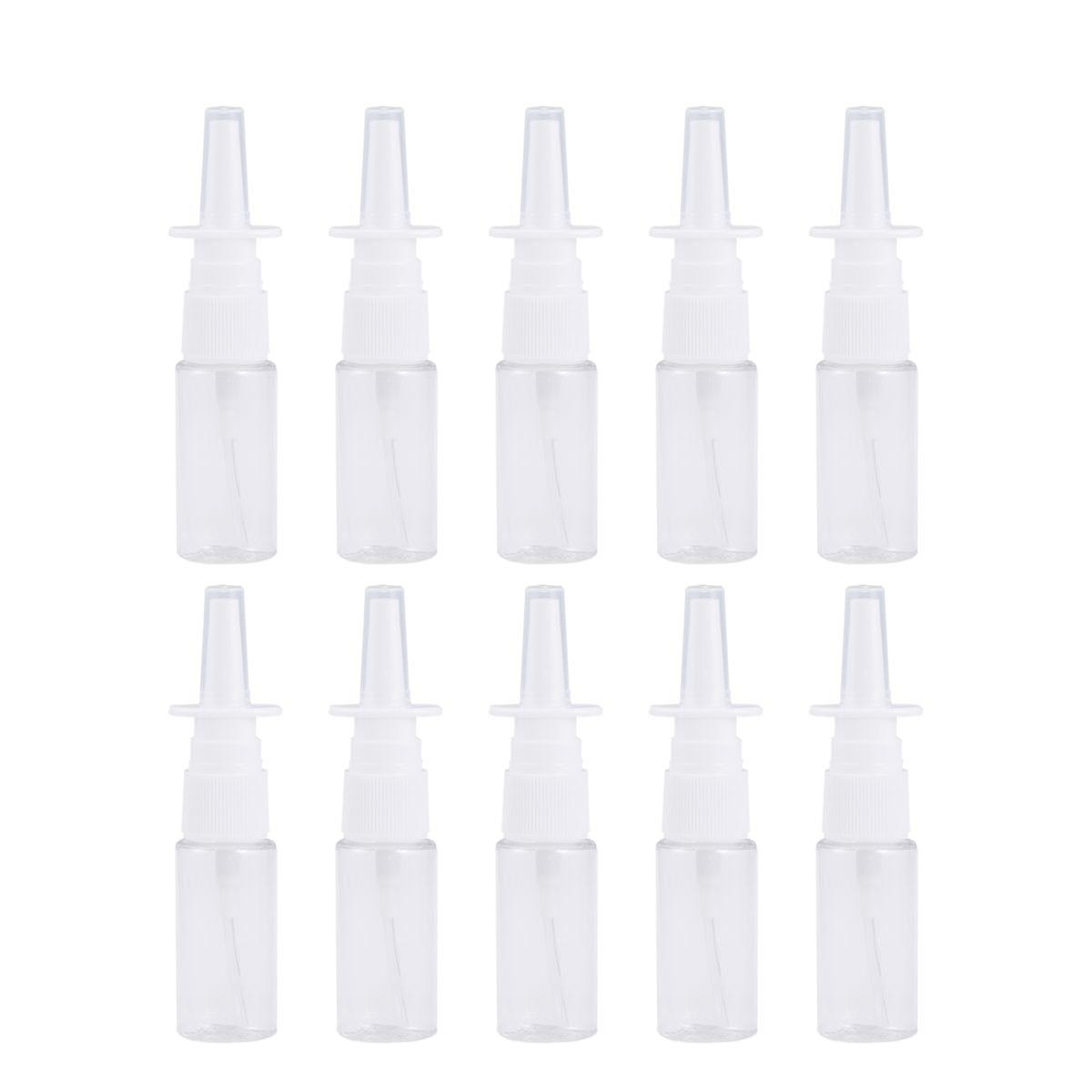 10pcs 15ml Transparent Flat-shouldered Bottles Nasal Spray Bottle Empty Rhinitis Sprayer
