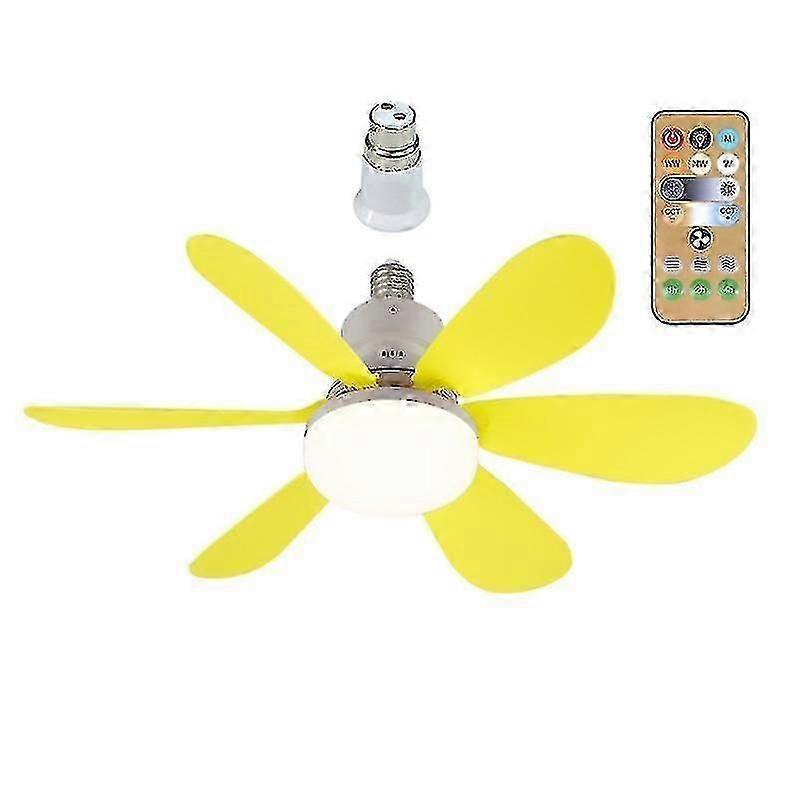 E27 Modern Reversible Ceiling Fan Light 40W Remote Control with Yellow Lampshade