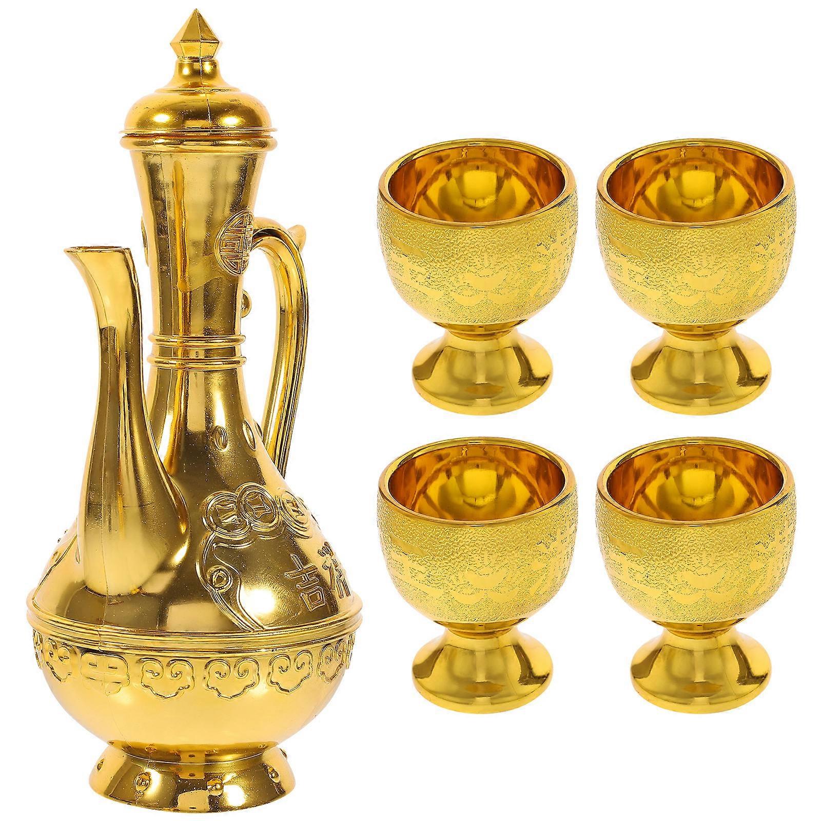 Wine Kettle 1Set Golden Retro Kettle Small Cup Elegant Gift for Storage Use