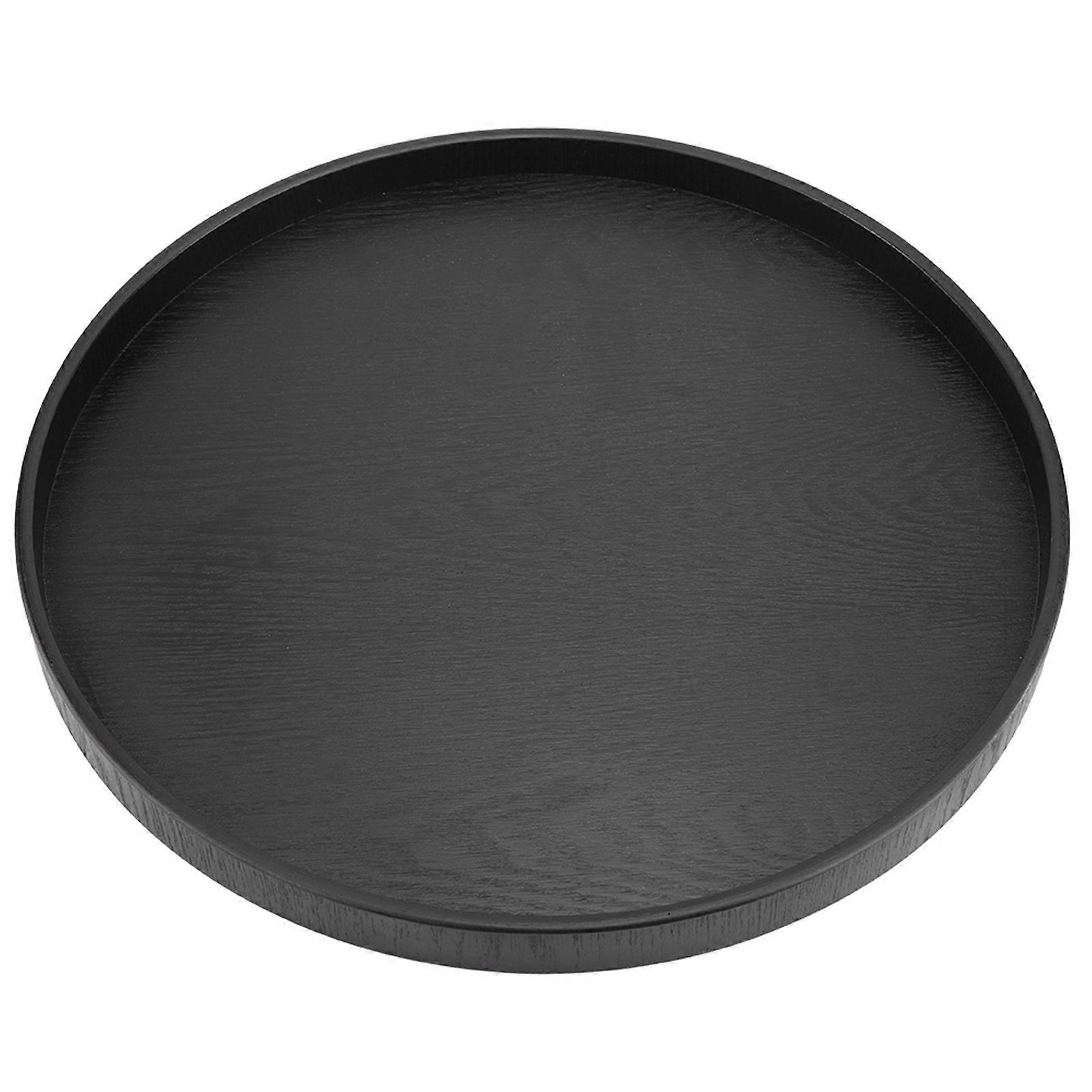 Round Solid Wood Serving Tray for Tea Coffee Snack Meal Restaurant Black