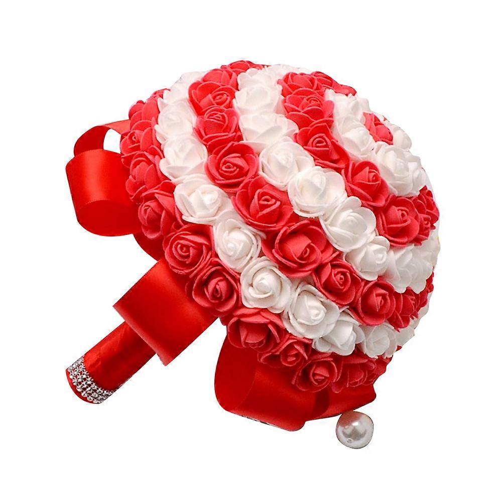 Artificial Hand Bouquet Bride Hand Tied Bouquet Imilated Candy Color Rose Bouquet for Wedding Use Red 1Pc