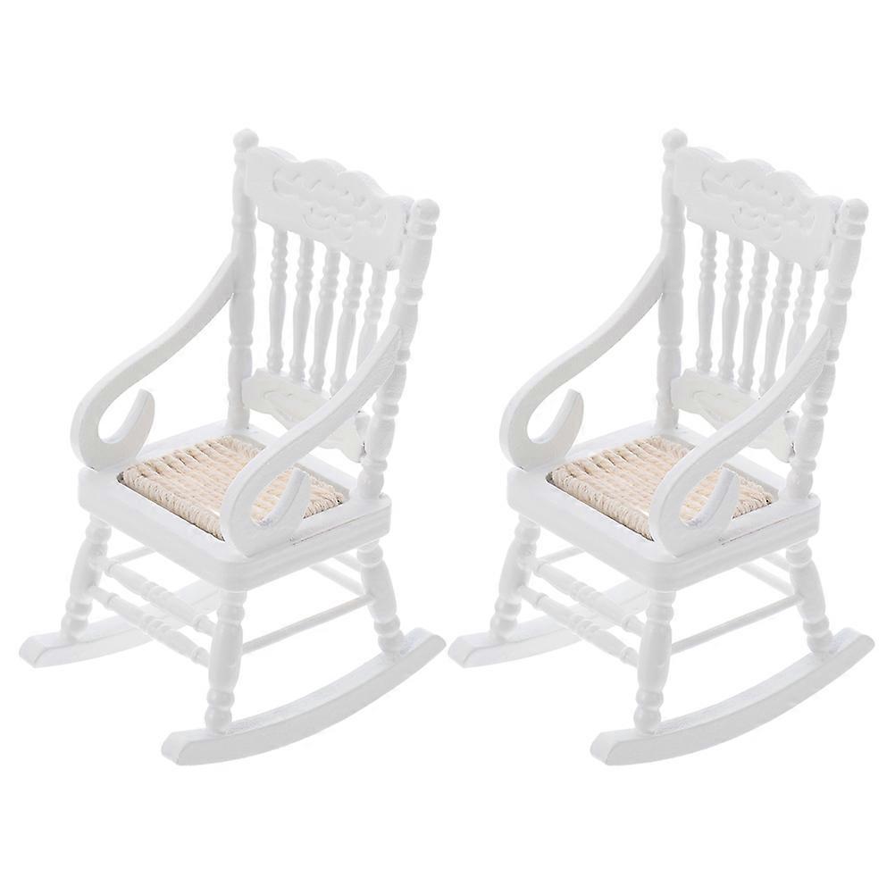 White Dollhouse Rocking Chair Miniature Scene Model Synthetic Material Decorative Accessory