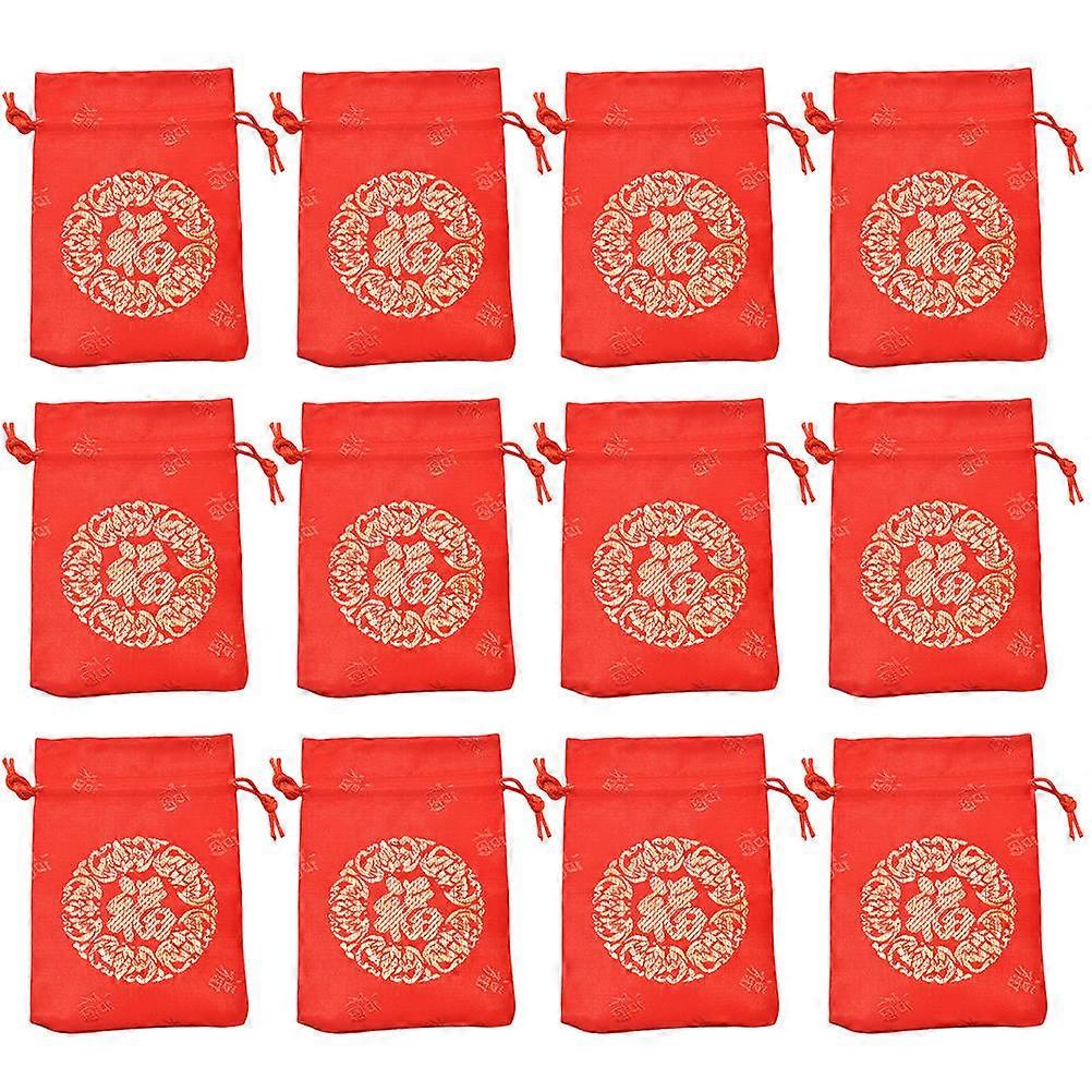Wedding Candy Bag Chinese Style present Package Bag Red Rectangular For Jewelry Packaging Bag Multi-purpose Use 12Pcs