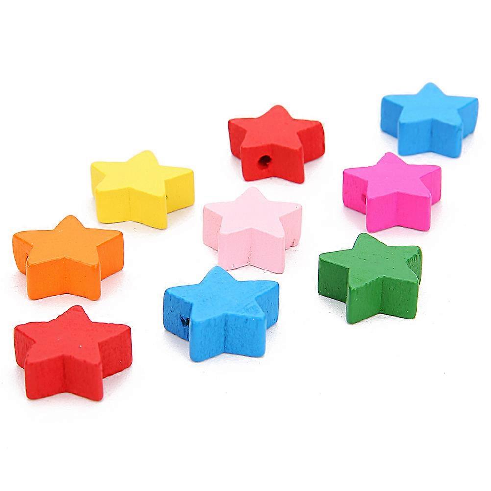 Wood Beads For Bracelets Multicolor Wooden Five-Pointed Star Diy Handmade Jewelry Accessories For Adults 100Pcs
