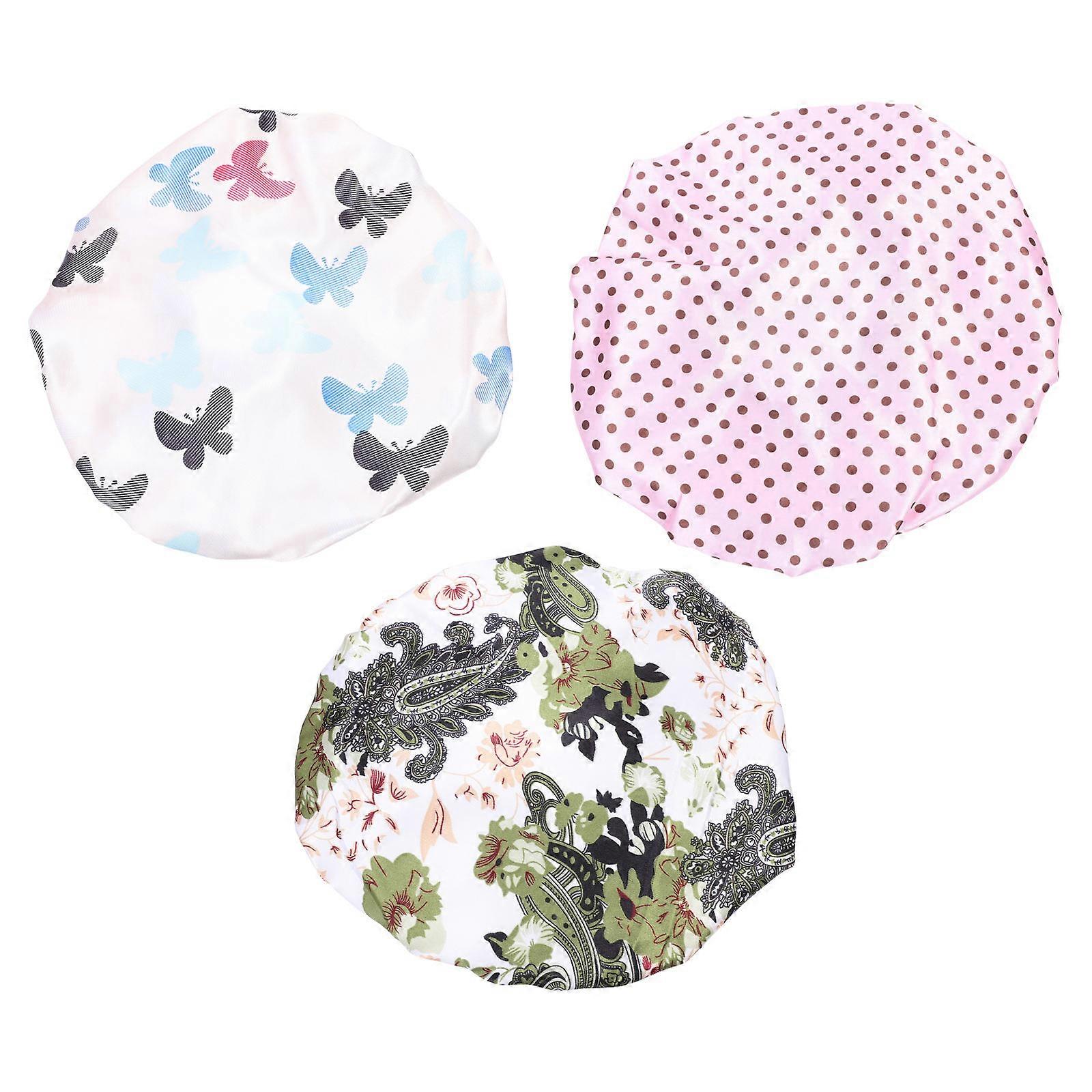 Bonnets de douche pour femmes bonnets de bain imperméables rose avec des points de café 25x25cm protéger le cuir chevelu 3Pcs