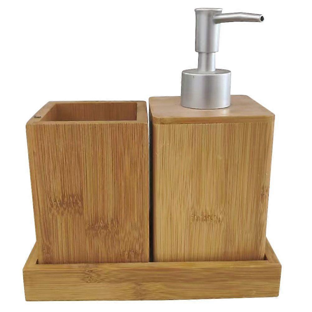 1 ensemble d’accessoires de salle de bain en bambou Ensemble Distributeur de lotion Porte-brosse à dents Tasse de brosse à dents