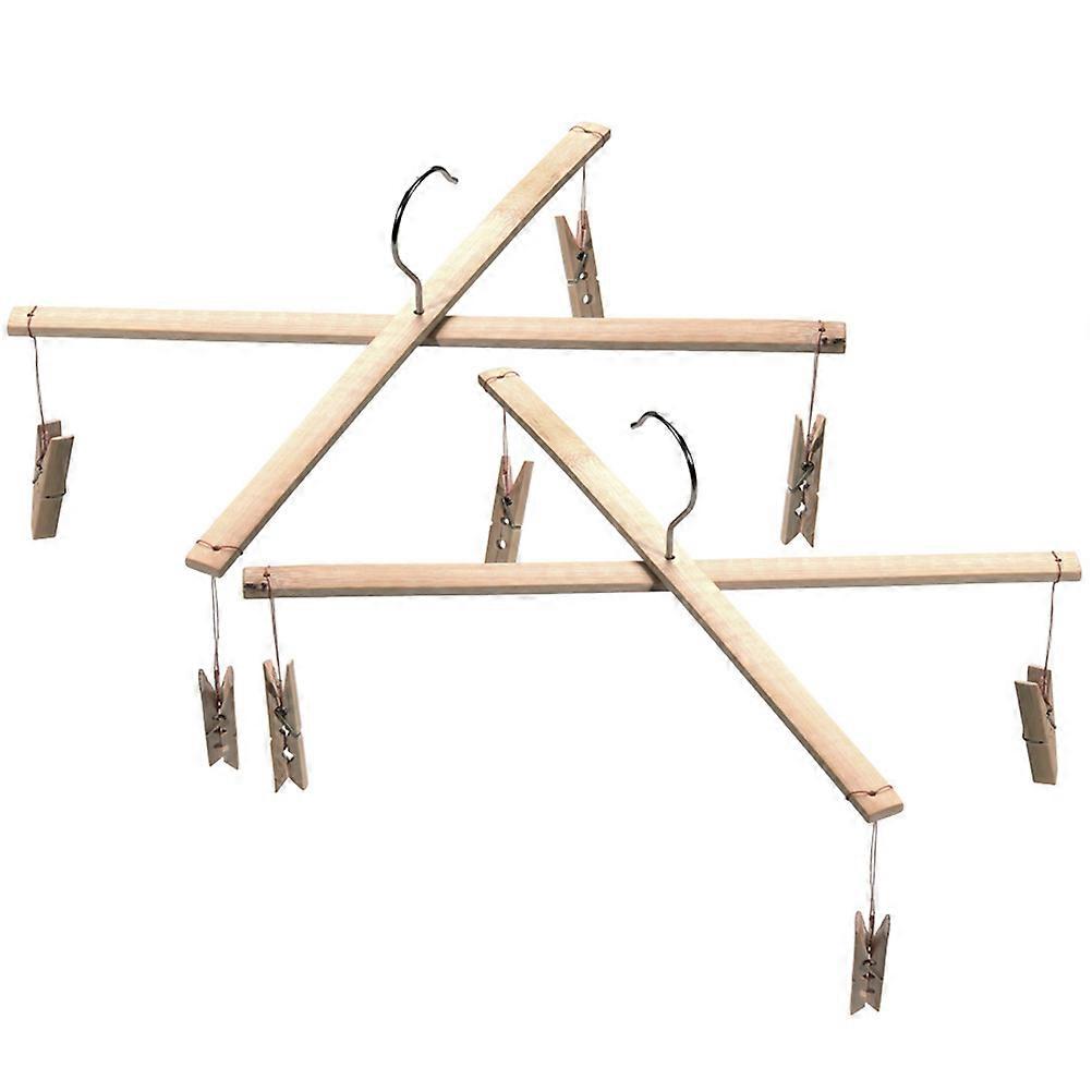 Clothes Clip For Drying Bamboo Drying Rack Balcony Use Khaki 12.6×3.3×0.8in 2Pcs