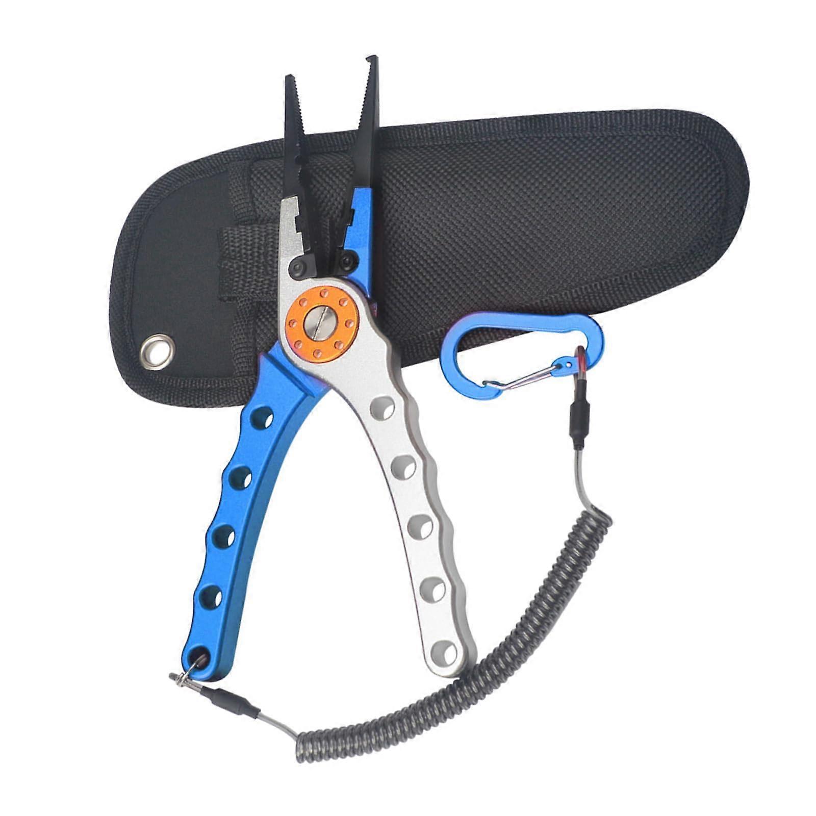 Fishing Pliers for Anglers Blue Silver Stainless Steel Cutting Line Hook Removal Tool with Multiple Functions