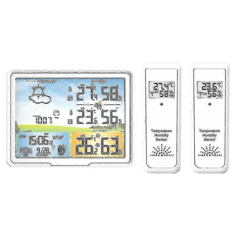 Wireless Weather Station With 2 Outdoor Sensors, Radio Clock Indoor And Outdoor Alarm Clock Air Temp