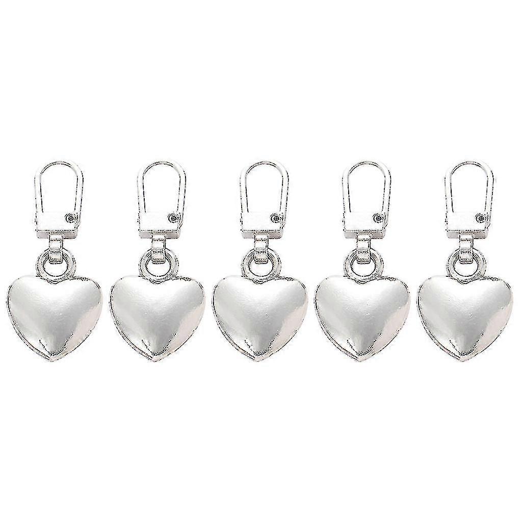 5pcs Silver Love-Shaped Zipper Pull Replacement Repair Tab